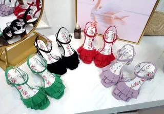 summer high heel sandals female sheepskin thick with women's shoes wedges belt buckle casual shoes