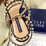 leather high heel sandals with pearls and women's word buckle pearl women's shoes