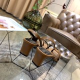 Spring and summer models leather square toe word with thick heels high-heeled sandals women