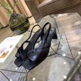 Spring and summer models leather square toe word with thick heels high-heeled sandals women
