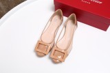 women's shoes summer round head square buckle stitching transparent set foot wild flat shoes