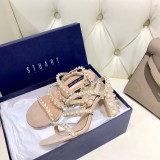 leather high heel sandals with pearls and women's word buckle pearl women's shoes