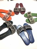 women's shoes thick bottom word dragging toe sandals and slippers flat wear beach sandals female