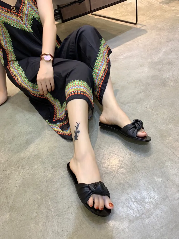 summer open-toe shoes flat with wild bow sandals and slippers