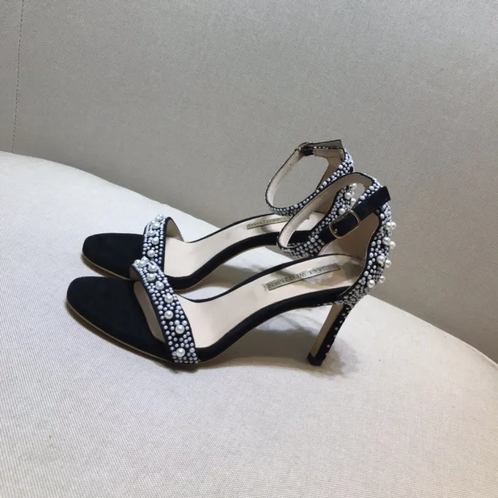 Word with high heel sandals Joker handmade beaded pearl stiletto open toe shoes