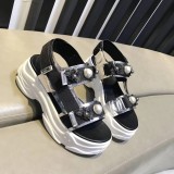 Summer pearl open toe leather thick-soled sponge cake Rome increased sandals women