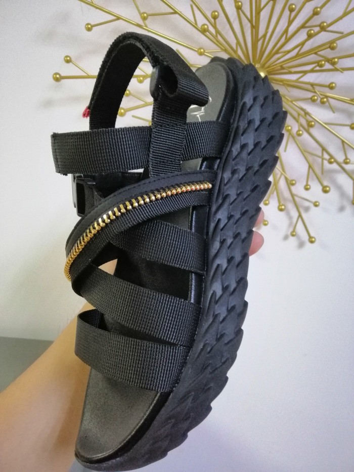 Summer leather luxury sports flat sandals zipper decorative platform Roman for men and women