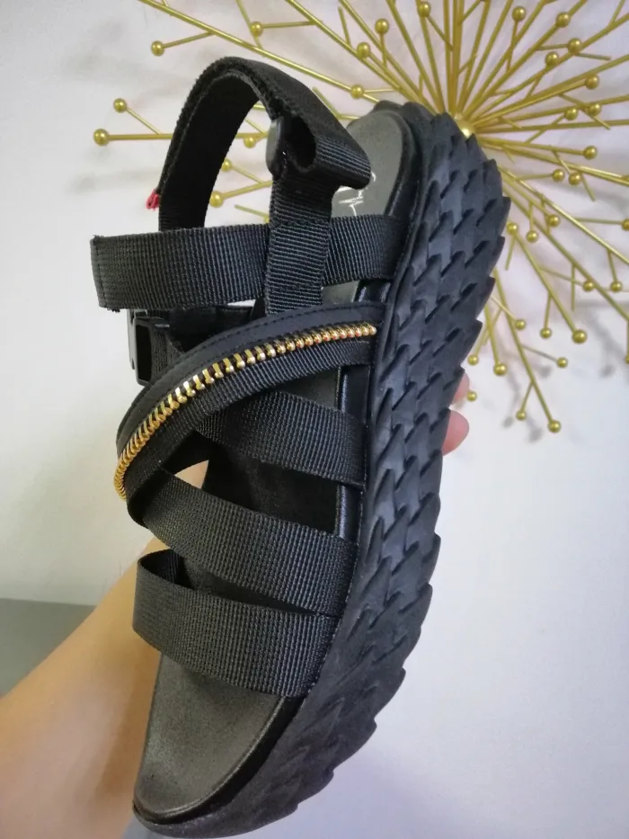 Summer leather luxury sports flat sandals zipper decorative platform Roman for men and women
