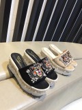 wild leather cherry rhinestone high heel rope bottom sandals and slippers cat head slippers women