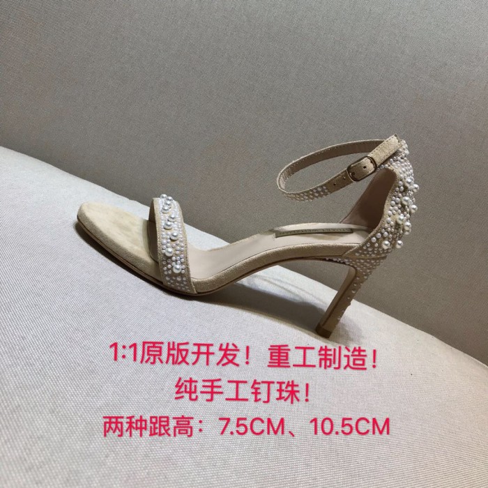 Word with high heel sandals Joker handmade beaded pearl stiletto open toe shoes