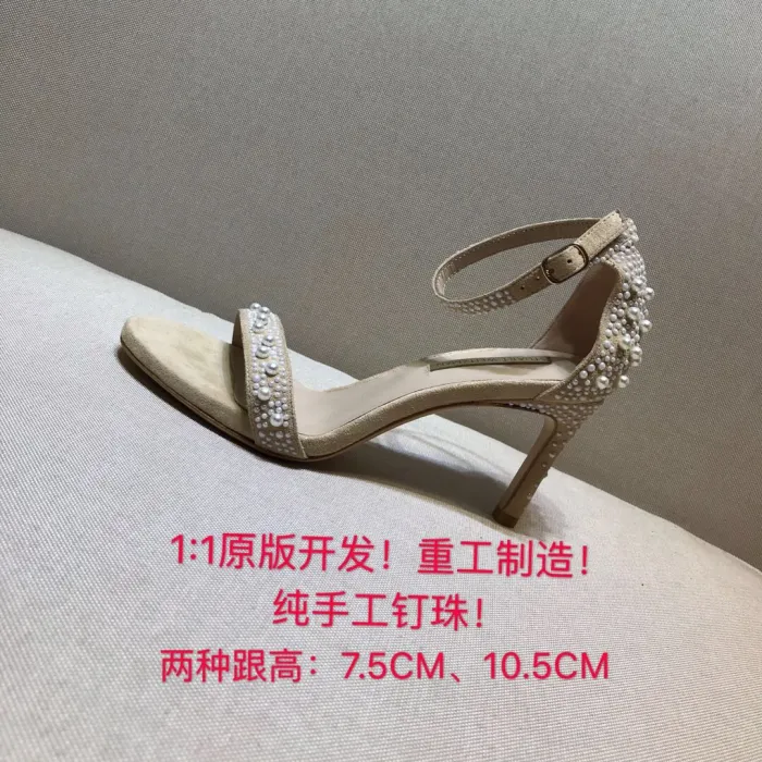 Word with high heel sandals Joker handmade beaded pearl stiletto open toe shoes