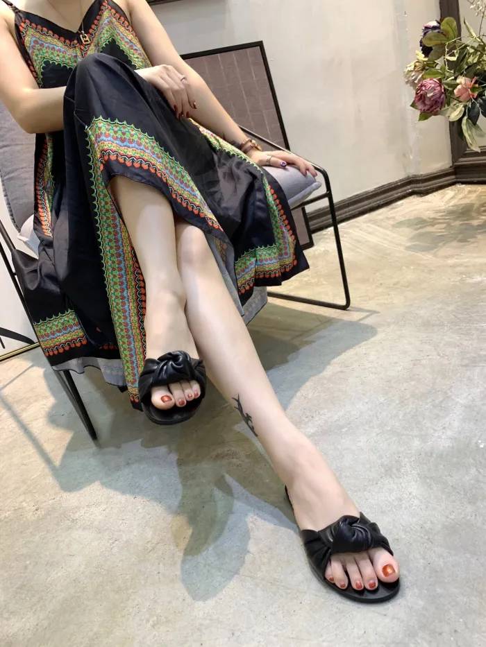 summer open-toe shoes flat with wild bow sandals and slippers