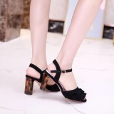 summer high heel sandals female sheepskin thick with women's shoes wedges belt buckle casual shoes