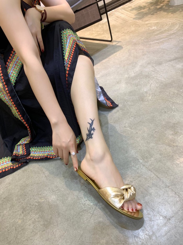 summer open-toe shoes flat with wild bow sandals and slippers