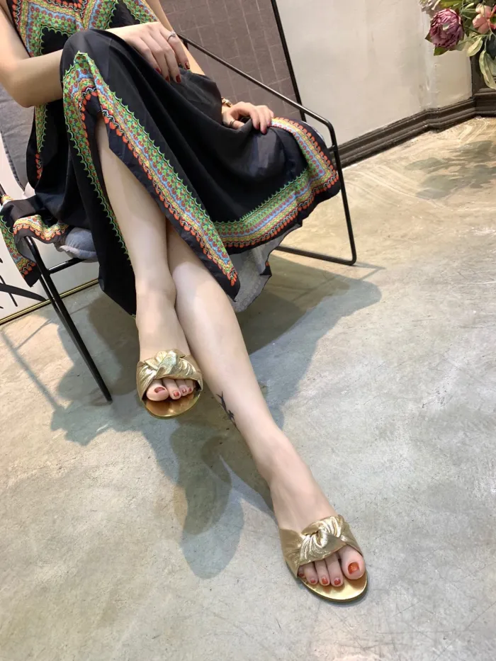 summer open-toe shoes flat with wild bow sandals and slippers