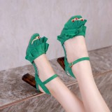 summer high heel sandals female sheepskin thick with women's shoes wedges belt buckle casual shoes