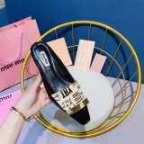 summer horse hair letter sandals and slippers women's leather square head low heel sandals women