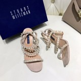 leather high heel sandals with pearls and women's word buckle pearl women's shoes