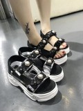 Summer pearl open toe leather thick-soled sponge cake Rome increased sandals women