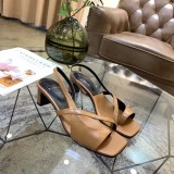 Spring and summer models leather square toe word with thick heels high-heeled sandals women