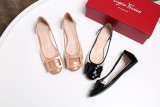 women's shoes summer round head square buckle stitching transparent set foot wild flat shoes