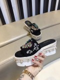wild leather cherry rhinestone high heel rope bottom sandals and slippers cat head slippers women