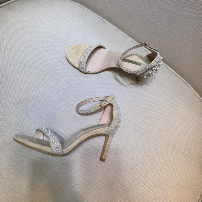 Word with high heel sandals Joker handmade beaded pearl stiletto open toe shoes