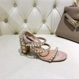 leather high heel sandals with pearls and women's word buckle pearl women's shoes