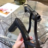 Spring and summer models leather square toe word with thick heels high-heeled sandals women