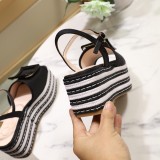 ummer woven thick-soled sandals open toe buckle shoes