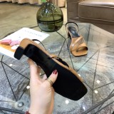 Spring and summer models leather square toe word with thick heels high-heeled sandals women