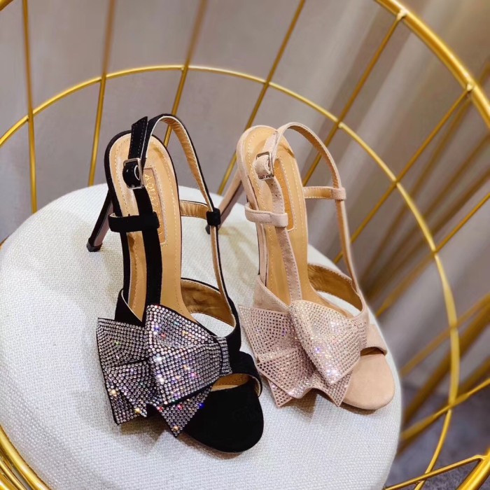 2019 summer new fairy wind wild leather rhinestone bow stiletto high heel women sandals