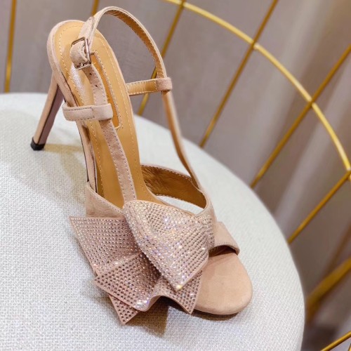 2019 summer new fairy wind wild leather rhinestone bow stiletto high heel women sandals