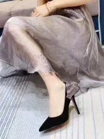 2019 spring female high heels suede shallow mouth pointed sexy nightclub was thin after rhinestone bow single shoes