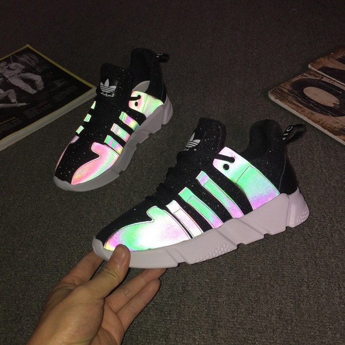 Couple models men's shoes women's shoes flat bottom flying woven reflective white shoes breathable casual shoes lightweight shoes