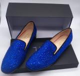 New Arrived Royal Blue Rhinestone Mens Loafers Luxury Slip-on Suede Men Dress Shoes Handmade Men's Wedding And Prom Shoes
