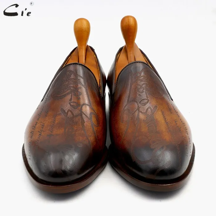 round toe laser patina brown calf leather bespoke leather men shoe handmade calf leather bottom breathable men's loafer