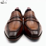square toe patina hand-painted calf leather bespoke leather men shoe handmade calf leather breathable men's boat