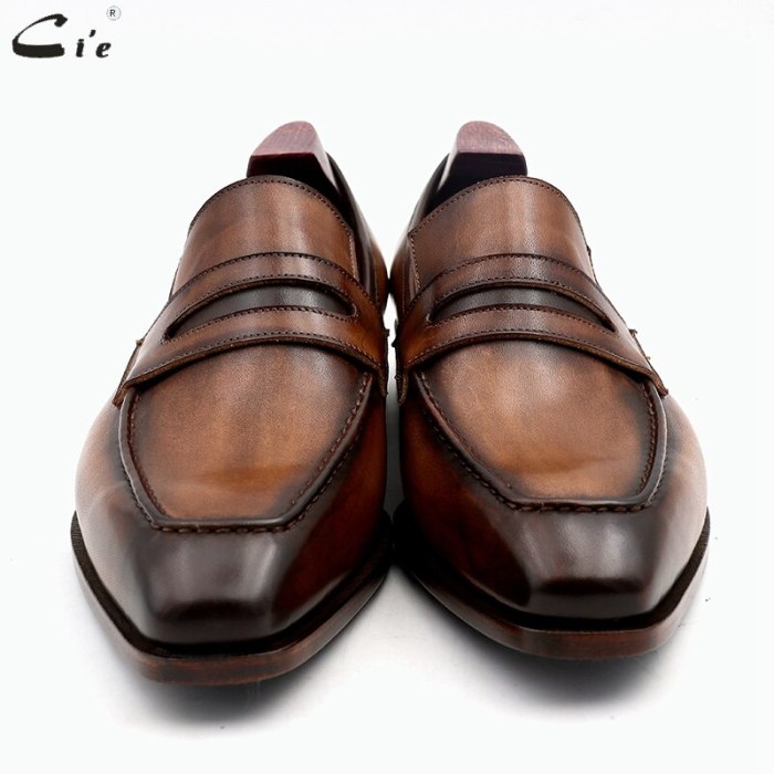 square toe patina hand-painted calf leather bespoke leather men shoe handmade calf leather breathable men's boat