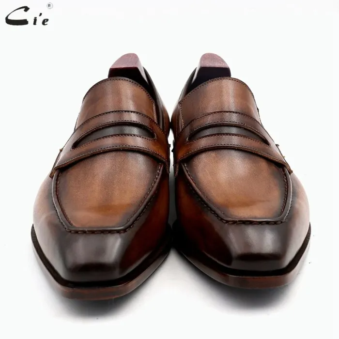 square toe patina hand-painted calf leather bespoke leather men shoe handmade calf leather breathable men's boat