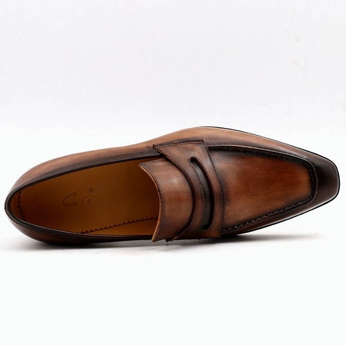 square toe patina hand-painted calf leather bespoke leather men shoe handmade calf leather breathable men's boat