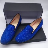 New Arrived Royal Blue Rhinestone Mens Loafers Luxury Slip-on Suede Men Dress Shoes Handmade Men's Wedding And Prom Shoes