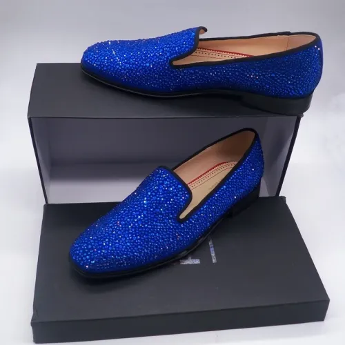 New Arrived Royal Blue Rhinestone Mens Loafers Luxury Slip-on Suede Men Dress Shoes Handmade Men's Wedding And Prom Shoes