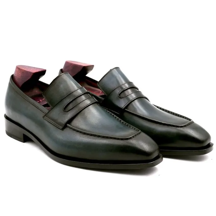 square toe patina hand-painted calf leather bespoke leather men shoe handmade calf leather breathable men's boat