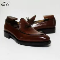 square toe bow tie brown boat  shoe hand-painted calf leather men shoe handmade can change color breathable men's loafer 171