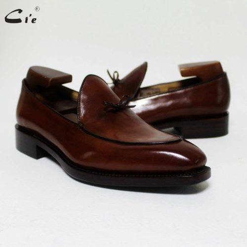 square toe bow tie brown boat  shoe hand-painted calf leather men shoe handmade can change color breathable men's loafer 171
