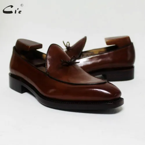 square toe bow tie brown boat  shoe hand-painted calf leather men shoe handmade can change color breathable men's loafer 171