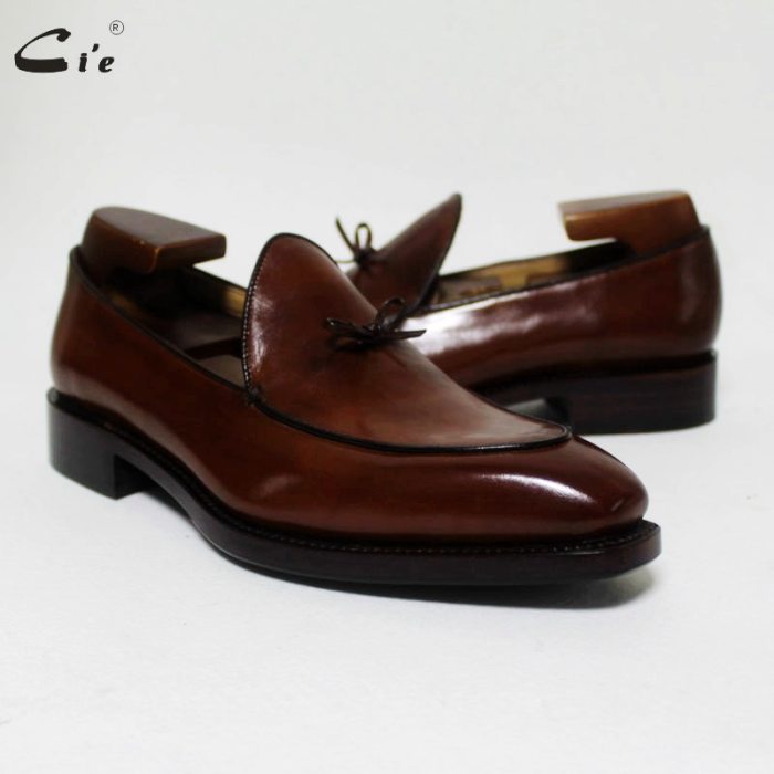 square toe bow tie brown boat  shoe hand-painted calf leather men shoe handmade can change color breathable men's loafer 171