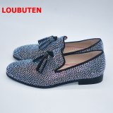New Handmade Sparkling Crystal Rhinestone Men Loafers Luxury Suede Slip On Men Shoes Fashion Tassel Mens Dress Shoes