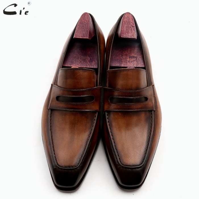 square toe patina hand-painted calf leather bespoke leather men shoe handmade calf leather breathable men's boat